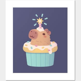 Cute Capybara In Cupcake Funny Posters and Art
